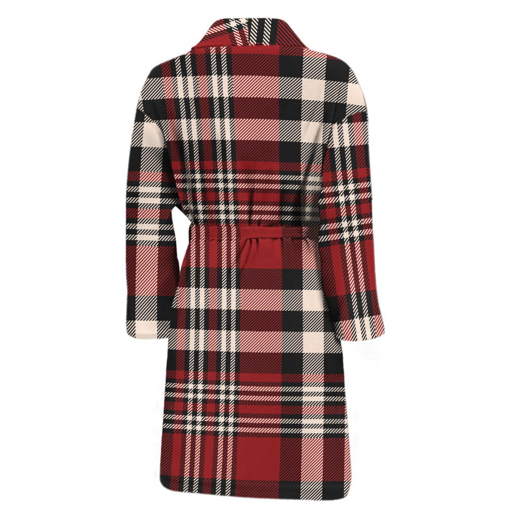 Red Black And White Border Tartan Print Men's Bathrobe