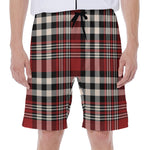 Red Black And White Border Tartan Print Men's Beach Shorts