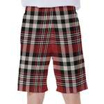 Red Black And White Border Tartan Print Men's Beach Shorts