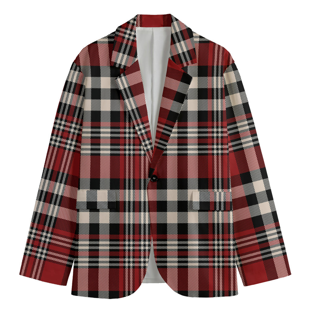 Red Black And White Border Tartan Print Men's Blazer