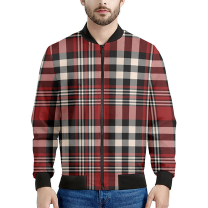 Red Black And White Border Tartan Print Men's Bomber Jacket