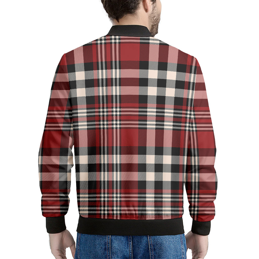 Red Black And White Border Tartan Print Men's Bomber Jacket