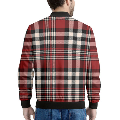 Red Black And White Border Tartan Print Men's Bomber Jacket