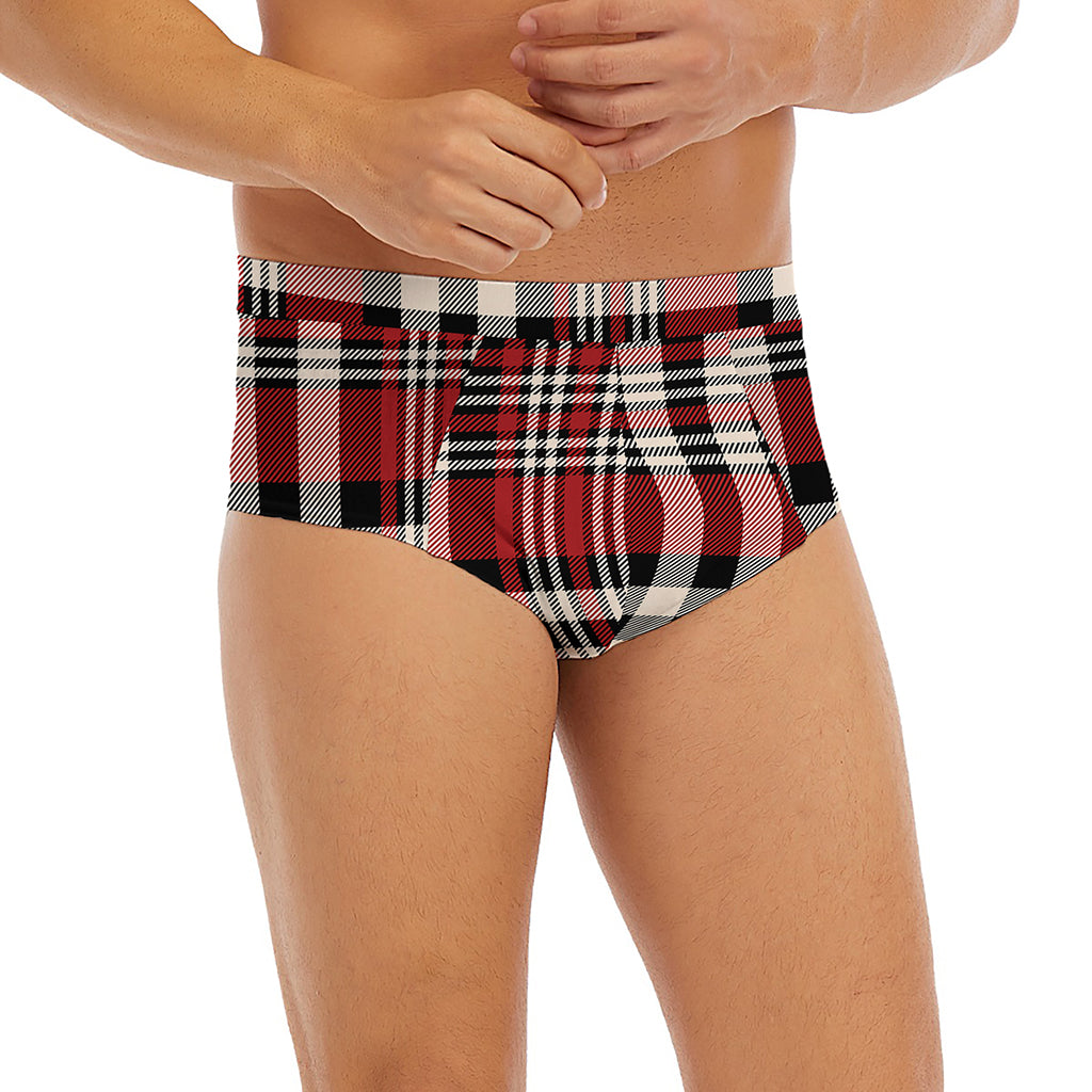 Red Black And White Border Tartan Print Men's Briefs