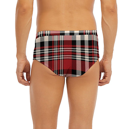 Red Black And White Border Tartan Print Men's Briefs
