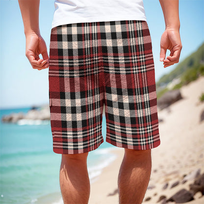 Red Black And White Border Tartan Print Men's Cargo Shorts