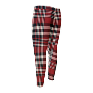 Red Black And White Border Tartan Print Men's Compression Pants