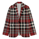 Red Black And White Border Tartan Print Men's Cotton Blazer