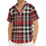 Red Black And White Border Tartan Print Men's Deep V-Neck Shirt