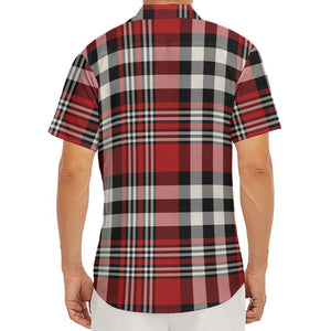 Red Black And White Border Tartan Print Men's Deep V-Neck Shirt