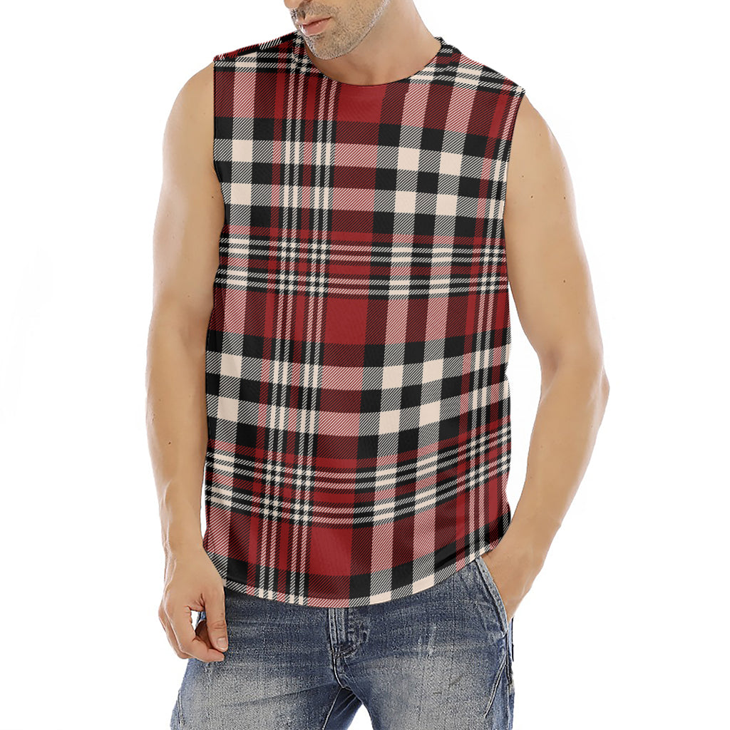 Red Black And White Border Tartan Print Men's Fitness Tank Top