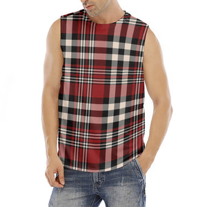 Red Black And White Border Tartan Print Men's Fitness Tank Top