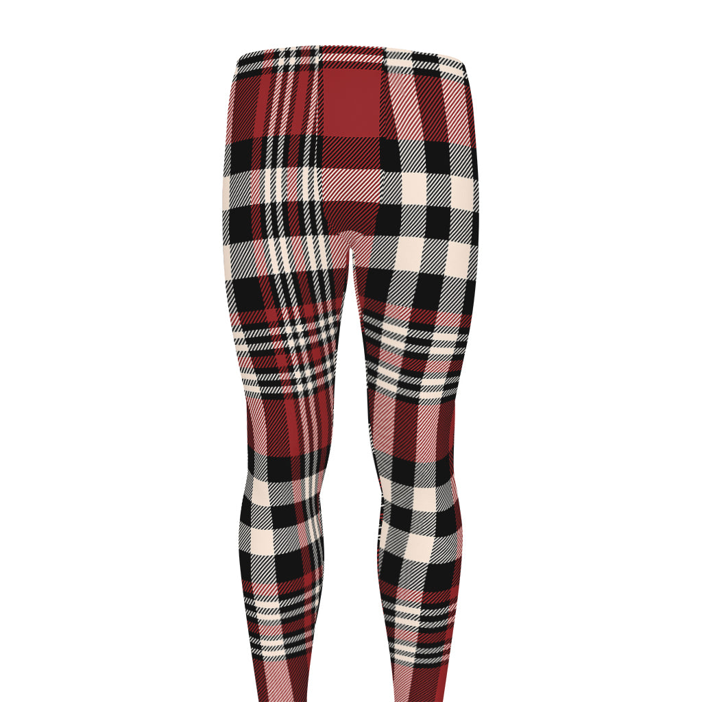 Red Black And White Border Tartan Print Men's leggings