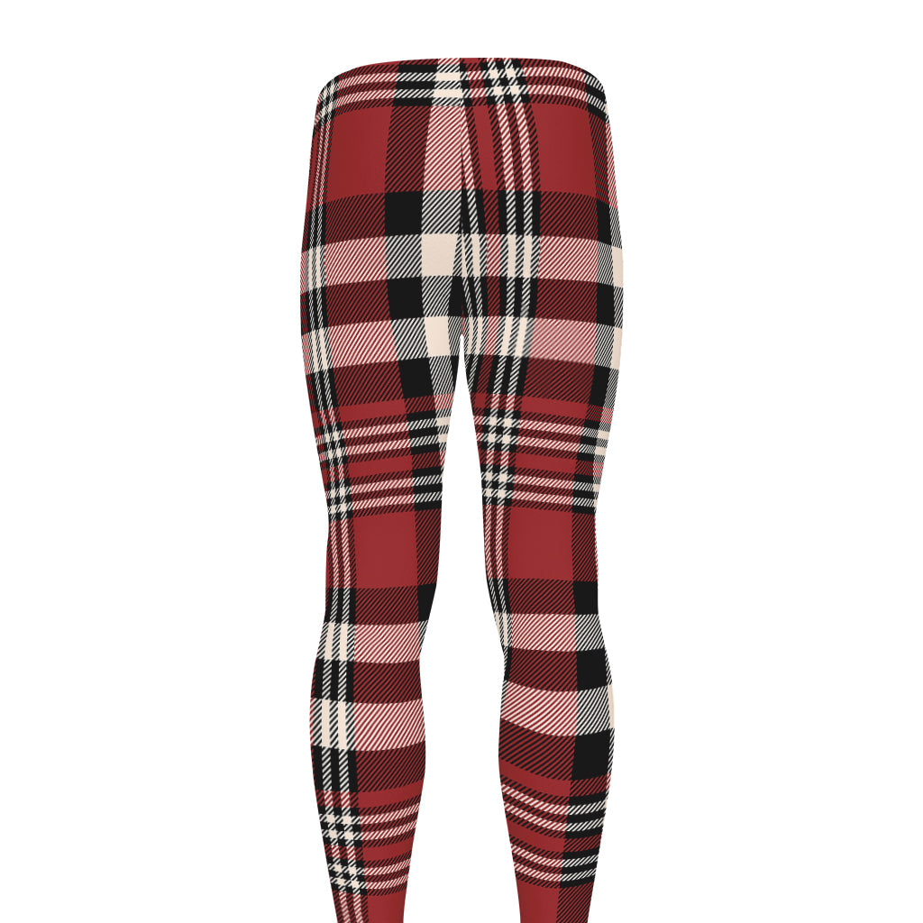 Red Black And White Border Tartan Print Men's leggings