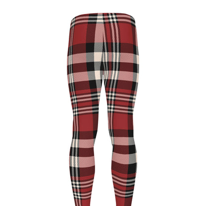 Red Black And White Border Tartan Print Men's leggings