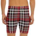 Red Black And White Border Tartan Print Men's Long Boxer Briefs