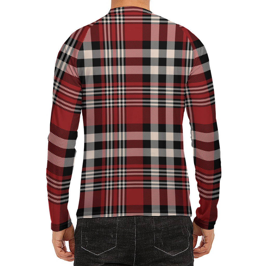 Red Black And White Border Tartan Print Men's Long Sleeve Rash Guard