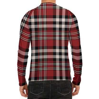 Red Black And White Border Tartan Print Men's Long Sleeve Rash Guard