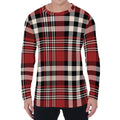 Red Black And White Border Tartan Print Men's Long Sleeve T-Shirt