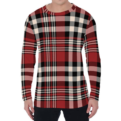 Red Black And White Border Tartan Print Men's Long Sleeve T-Shirt