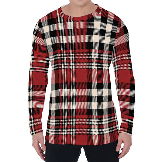 Red Black And White Border Tartan Print Men's Long Sleeve T-Shirt