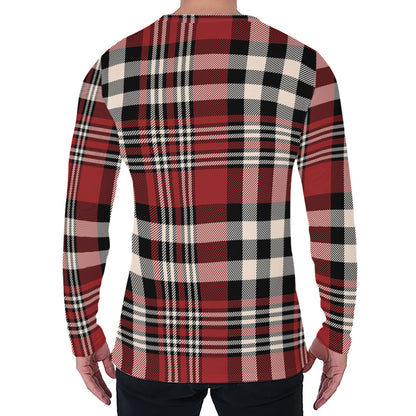 Red Black And White Border Tartan Print Men's Long Sleeve T-Shirt