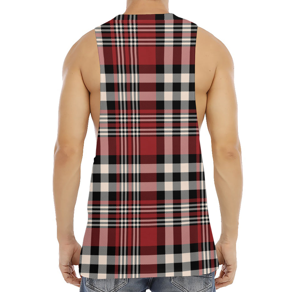 Red Black And White Border Tartan Print Men's Muscle Tank Top