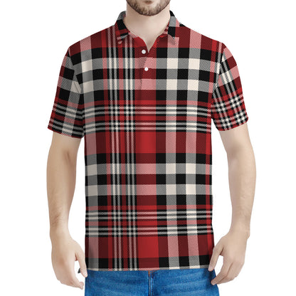 Red Black And White Border Tartan Print Men's Polo Shirt