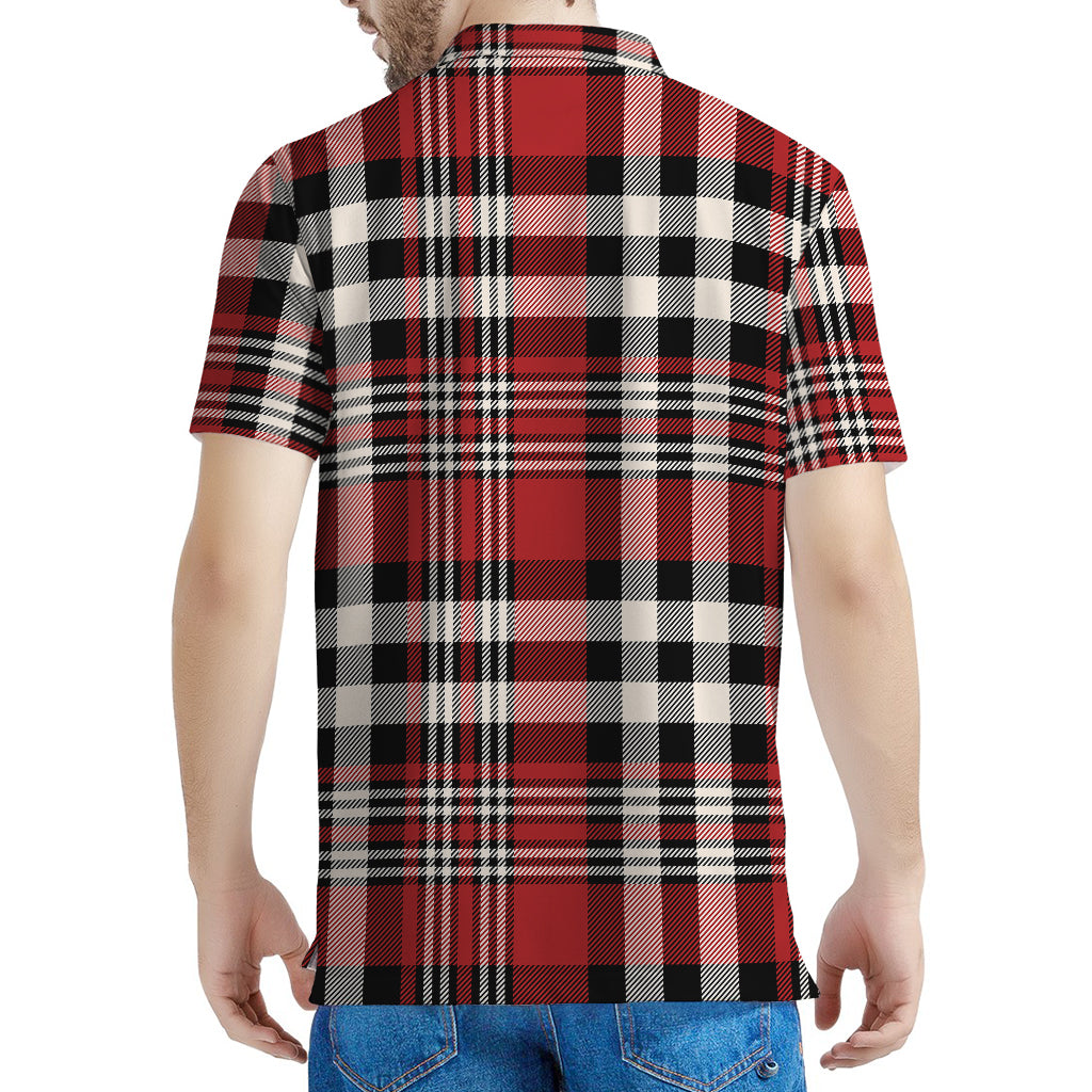 Red Black And White Border Tartan Print Men's Polo Shirt
