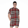 Red Black And White Border Tartan Print Men's Romper