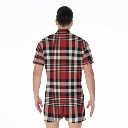 Red Black And White Border Tartan Print Men's Rompers