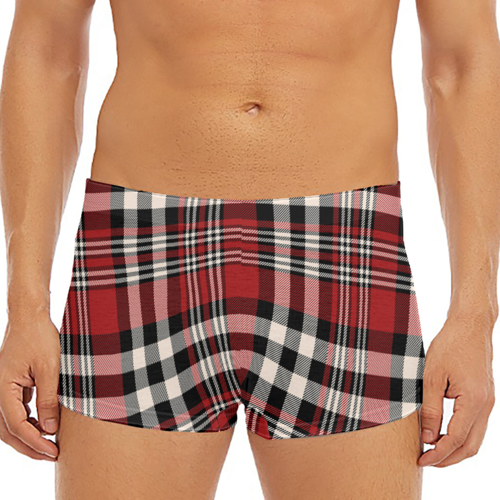 Red Black And White Border Tartan Print Men's Short Boxer Briefs