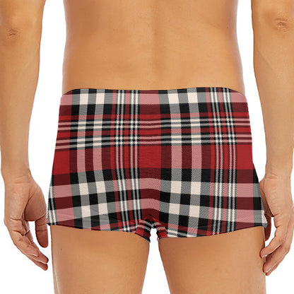 Red Black And White Border Tartan Print Men's Short Boxer Briefs