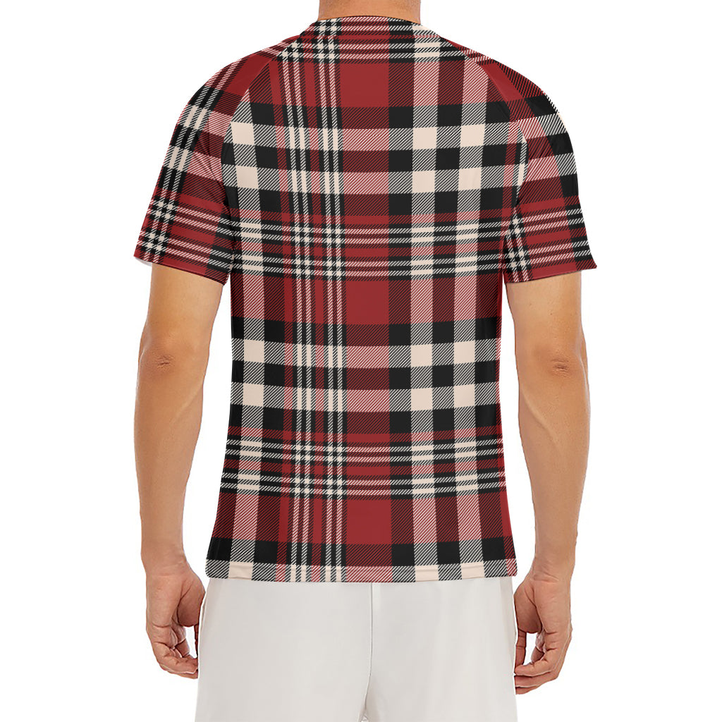 Red Black And White Border Tartan Print Men's Short Sleeve Rash Guard