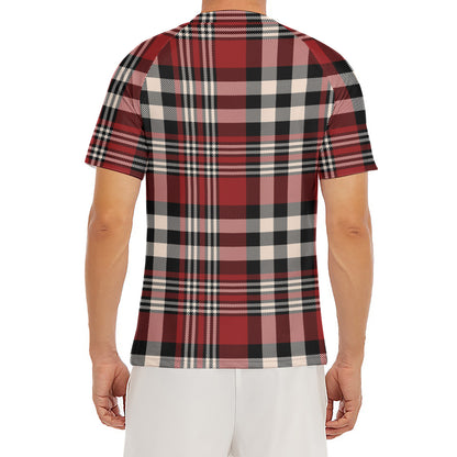 Red Black And White Border Tartan Print Men's Short Sleeve Rash Guard