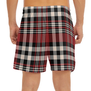 Red Black And White Border Tartan Print Men's Split Running Shorts