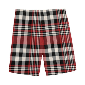 Red Black And White Border Tartan Print Men's Sports Shorts