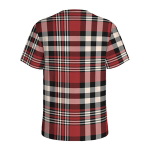 Red Black And White Border Tartan Print Men's Sports T-Shirt