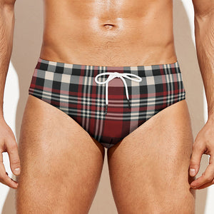 Red Black And White Border Tartan Print Men's Swim Briefs