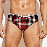 Red Black And White Border Tartan Print Men's Swim Briefs