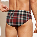 Red Black And White Border Tartan Print Men's Swim Briefs