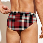 Red Black And White Border Tartan Print Men's Swim Briefs