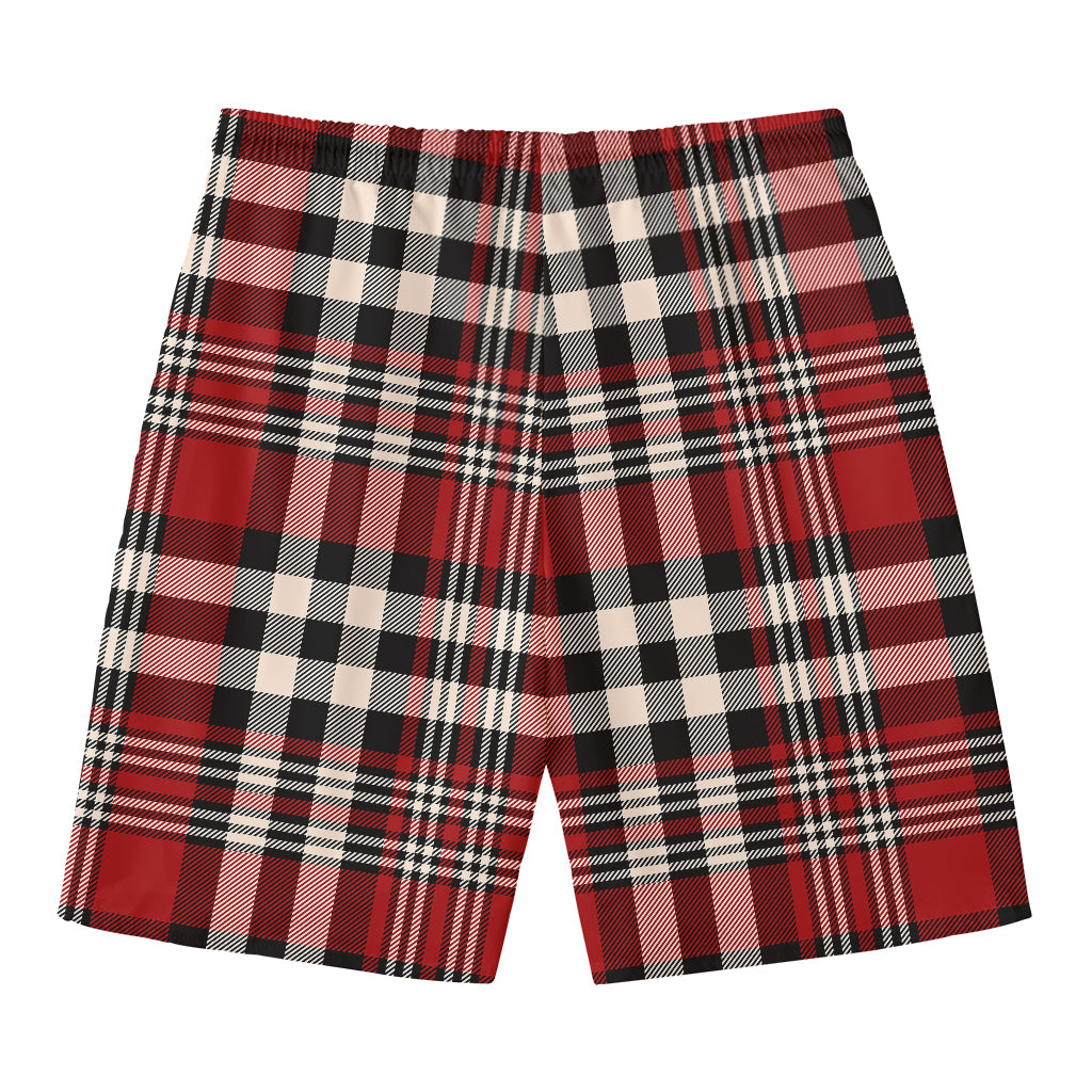 Red Black And White Border Tartan Print Men's Swim Trunks