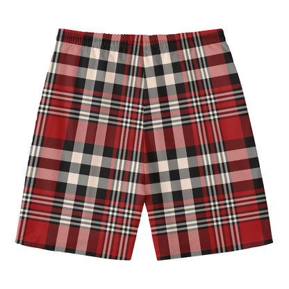 Red Black And White Border Tartan Print Men's Swim Trunks