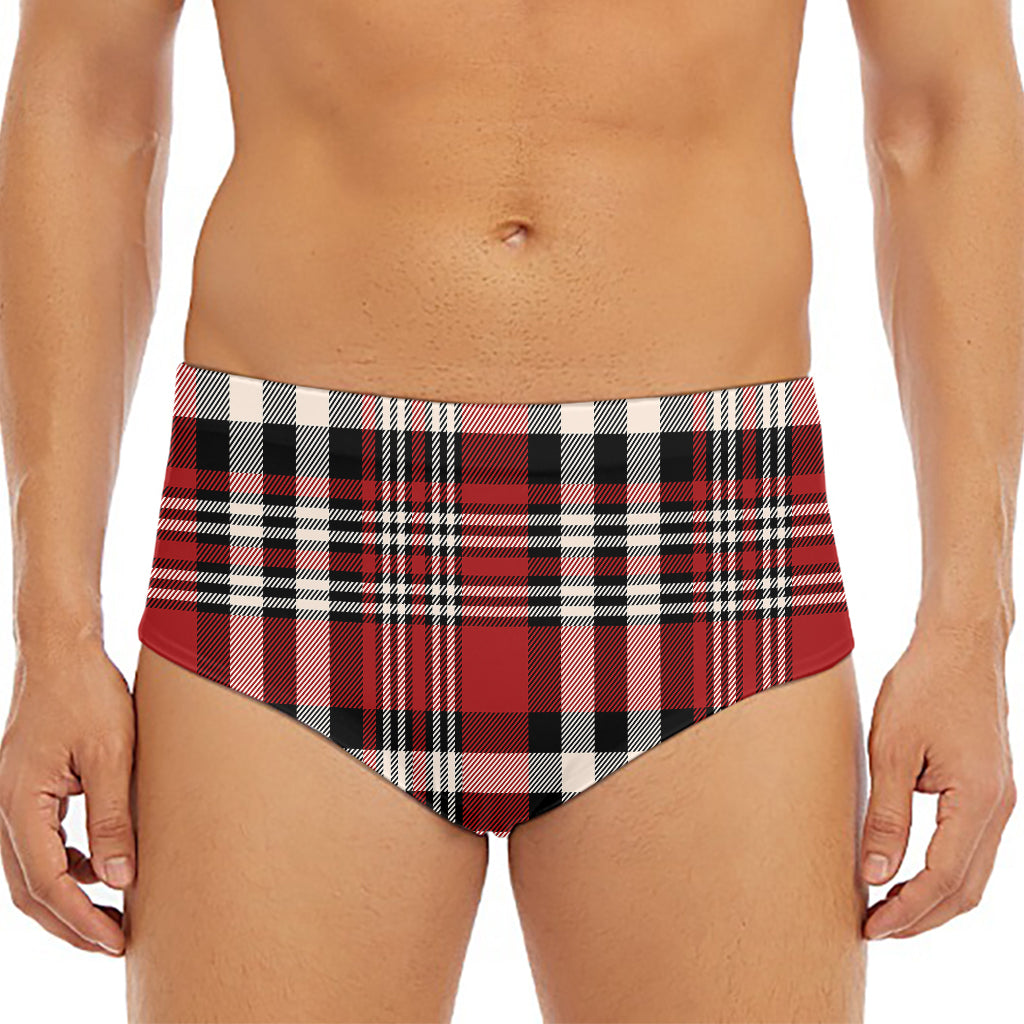 Red Black And White Border Tartan Print Men's Triangle Swim Briefs