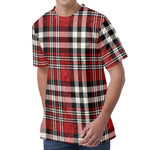 Red Black And White Border Tartan Print Men's Velvet T-Shirt