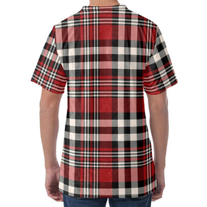 Red Black And White Border Tartan Print Men's Velvet T-Shirt
