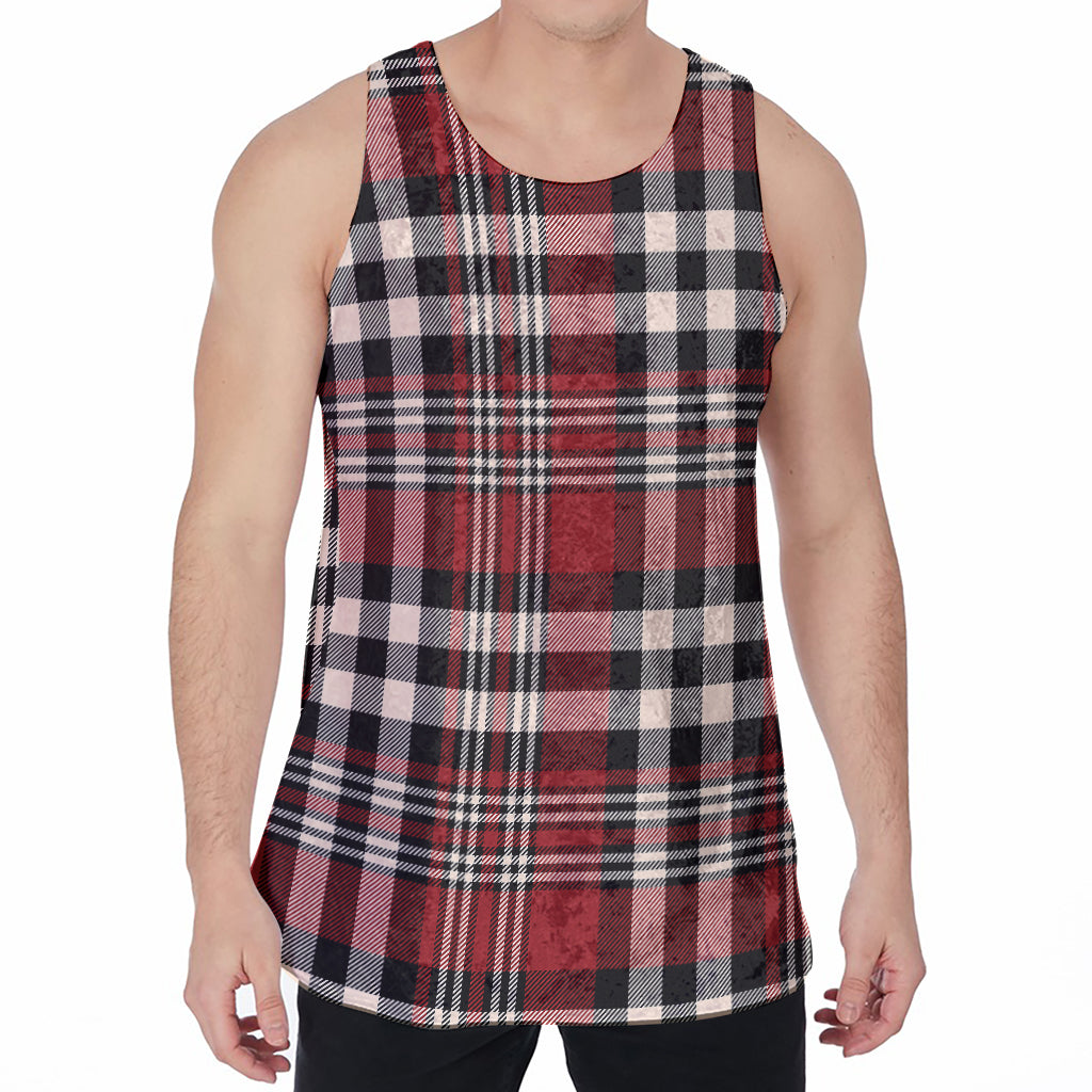 Red Black And White Border Tartan Print Men's Velvet Tank Top