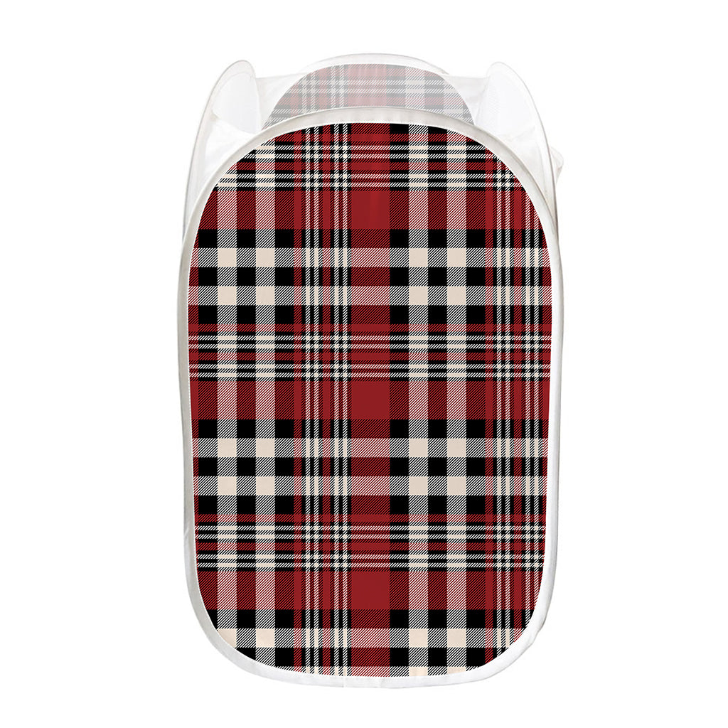 Red Black And White Border Tartan Print Mesh Laundry Hamper