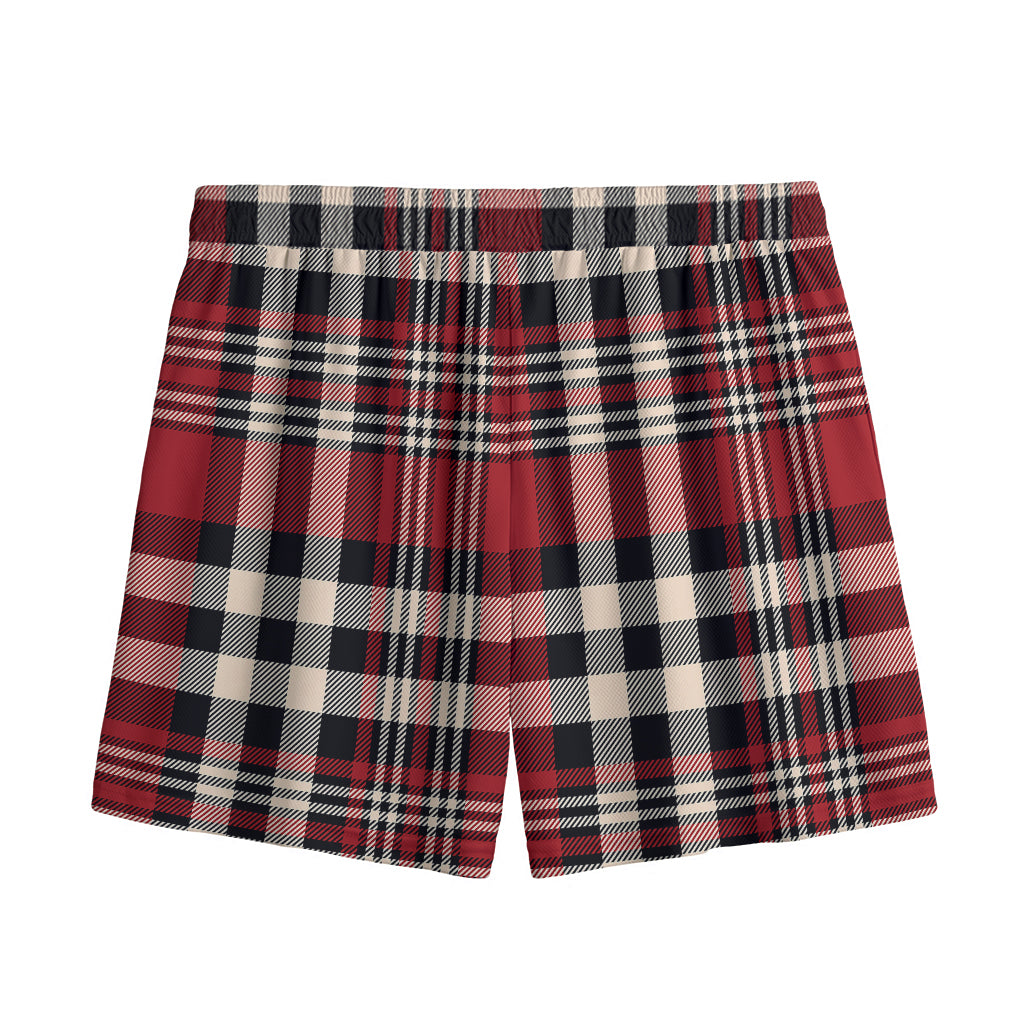 Red Black And White Border Tartan Print Mesh Shorts